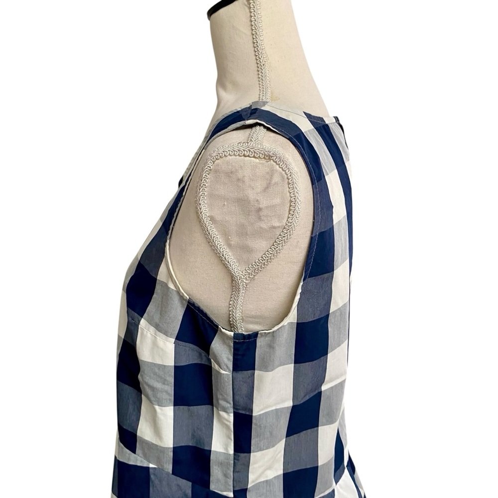 Anthropologie HD in Paris Navy Blue & White Buffalo Check Gingham Peplum Top - Picture 7 of 14
